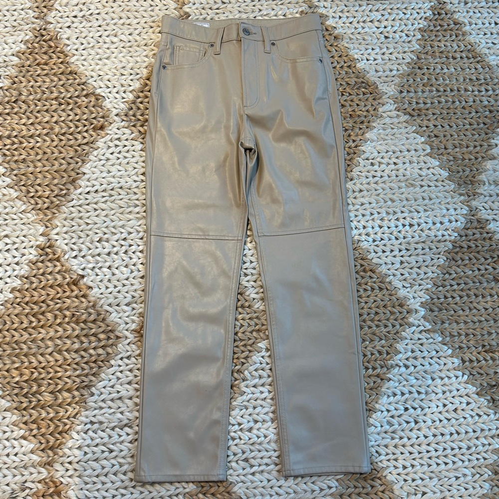 Vegan leather beige khaki pants